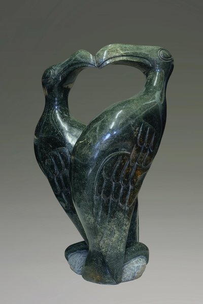 Stenen tuinbeeld vogel uniek, Verliefde vogels groot, stenen dier groen 