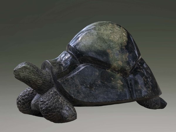 Stenen tuinbeeld schildpad uniek, Take it easy, stenen dier groen