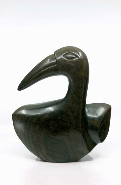 Stenen tuinbeeld uniek vogel, Watching over us, Tengenenge 31 cm stenen dier