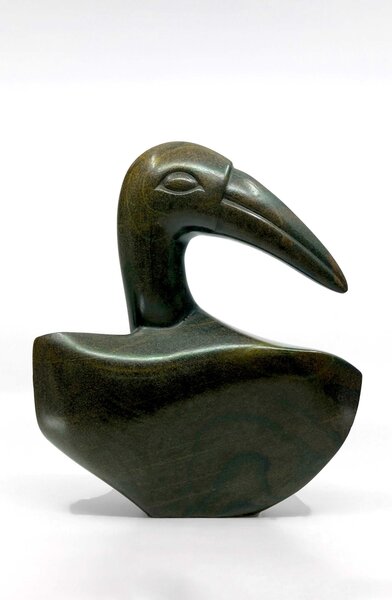 Stenen tuinbeeld uniek vogel, Watching over us, Tengenenge 31 cm stenen dier