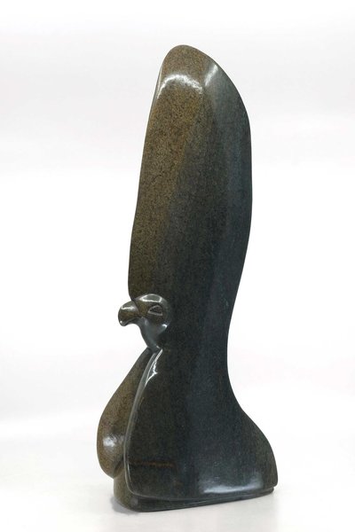 Stenen beeld uniek vogel, Big Crown Bird, Tengenenge 49 cm stenen dier