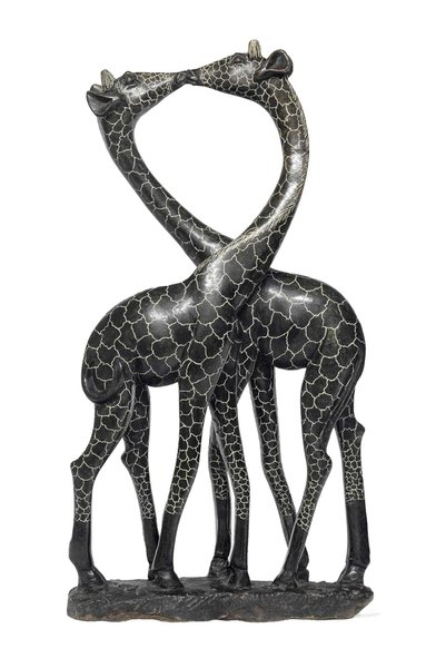 Stenen beeld dier, 2 Giraffes koppel 60 cm zwart