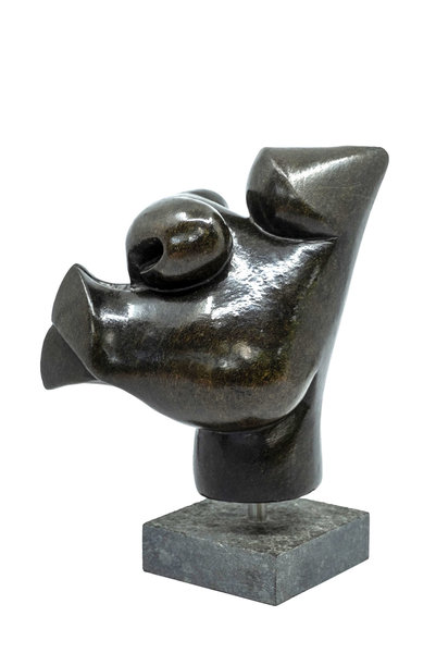 Stenen tuinbeeld hoofd uniek persoon, man of vrouw. African people op sokkel, 27 cm zwart