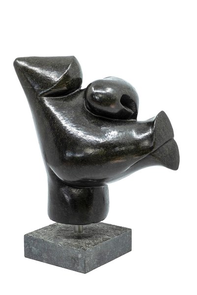 Stenen tuinbeeld hoofd uniek persoon, man of vrouw. African people op sokkel, 27 cm zwart