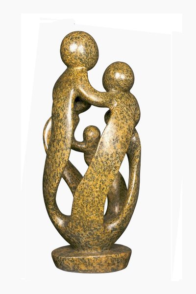 Speksteen beeld familie 5 personen | 42 cm hoog | bruin