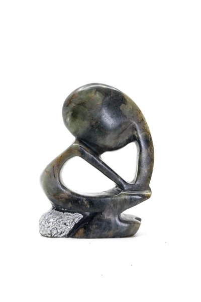 Speksteen beeld denker zittend abstract 1 persoon | 8 cm hoog | groen