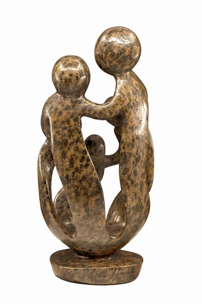 Speksteen beeld familie 5 personen | 33 cm hoog | bruin