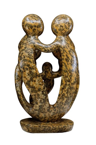 Speksteen beeld familie 5 personen | 29 cm hoog | bruin