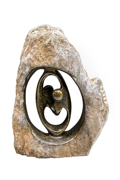 Speksteen beeld ruwe lover familie 2 personen | 16 cm hoog | bruin