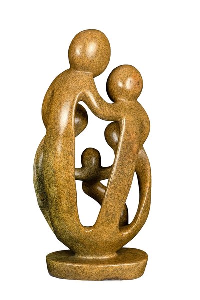 Speksteen beeld familie 5 personen | 30 cm hoog | zandbruin