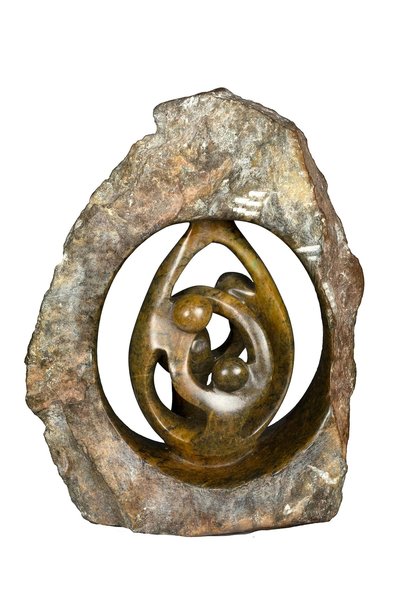 Speksteen beeld ruwe lover familie 4 personen | 23 cm hoog | bruin