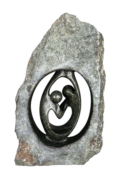 Stenen beeld ruwe lover familie 2 personen | 27 cm hoog | groen