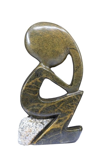 Speksteen beeld denker zittend abstract | 19 cm hoog | groen