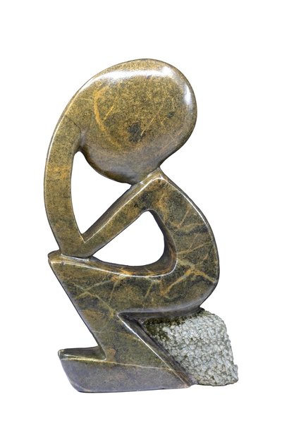 Speksteen beeld denker zittend abstract | 19 cm hoog | groen