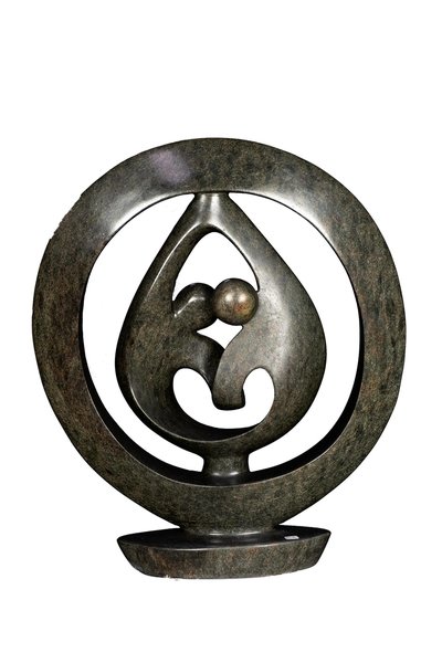 Speksteen beeld ring lover twee personen | 44 cm hoog | groen