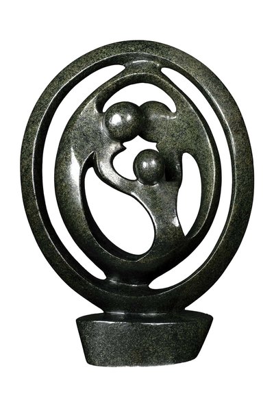 Speksteen beeld drie personen familie | 47 cm hoog | groen