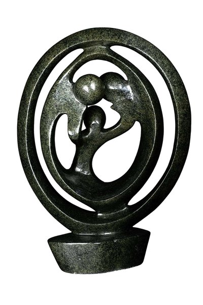 Speksteen beeld drie personen familie | 47 cm hoog | groen