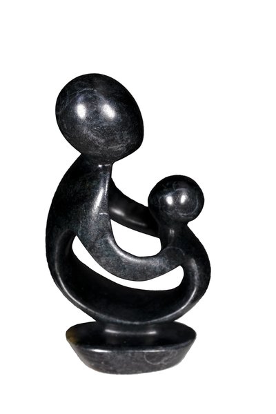 Speksteen beeld moeder en kind | 11 cm hoog | zwart