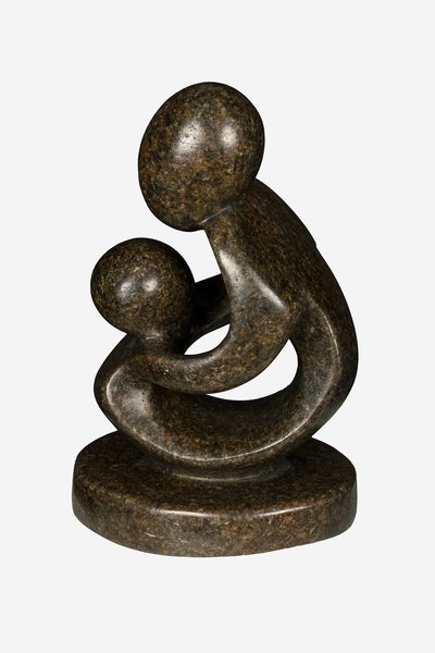 Speksteen beeld moeder en kind | 11 cm hoog | bruin
