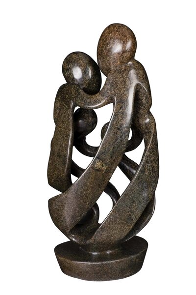 Speksteen beeld familie 5 personen | 48 cm hoog | zwart