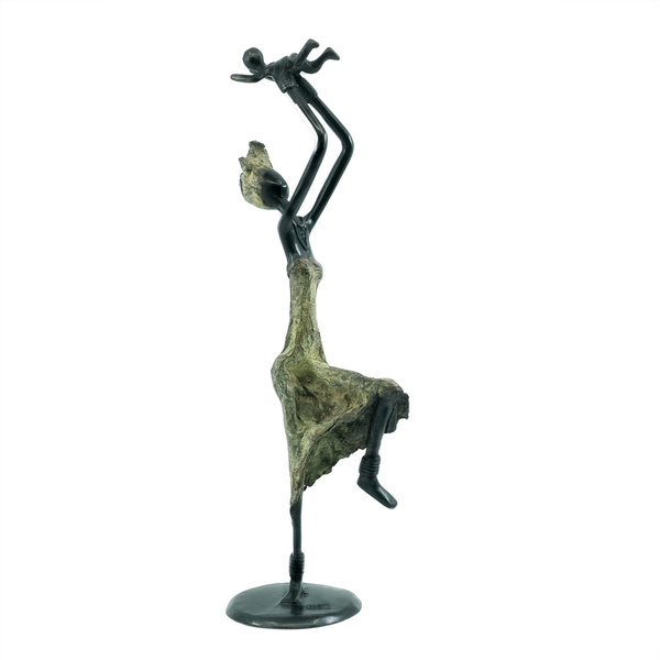 Bronzen beeld 1 kind met moeder  | 27 cm hoog | groen